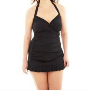 LIZ Claiborne Pinup black Halter swim dress